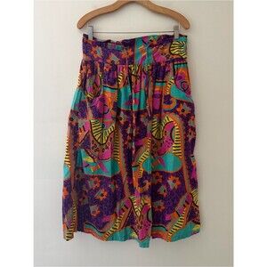 Vintage Midi Skirt 70s Colorful Bright Purple Pink Maximalist Artsy Boho